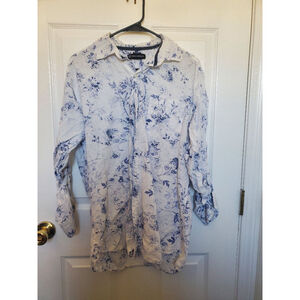 Bachrach Floral Button Down Shirt Size M White Blue